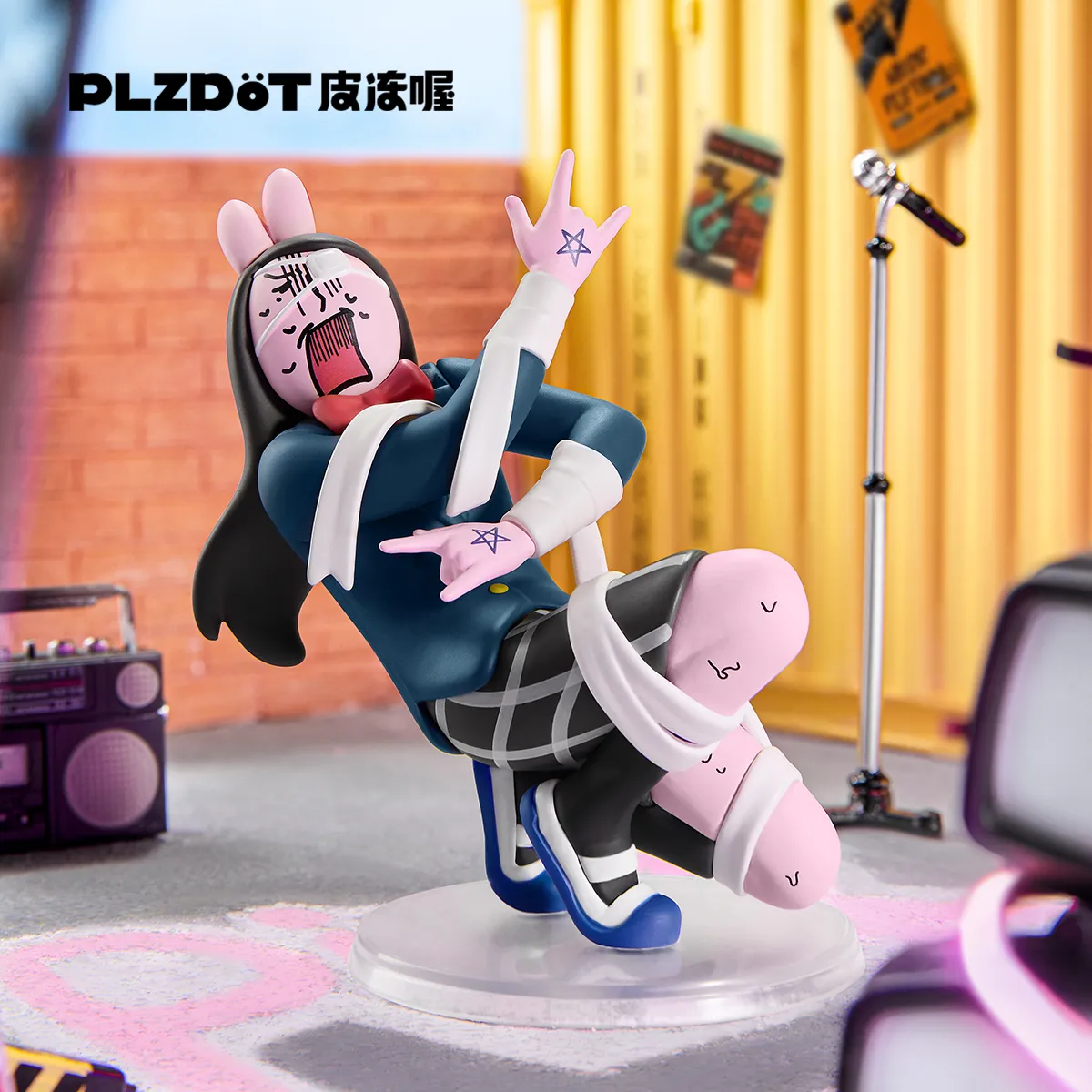 PLZDOT官方插画小人X粉红兔子合体吧盲盒公仔抽象摆件玩具搞怪新