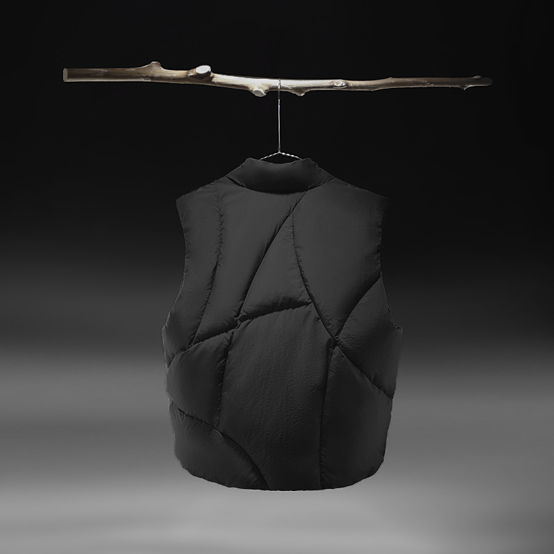 设计师集合男装 2022羽绒马甲男短款加厚保暖背心纯色几何切割 - 图0