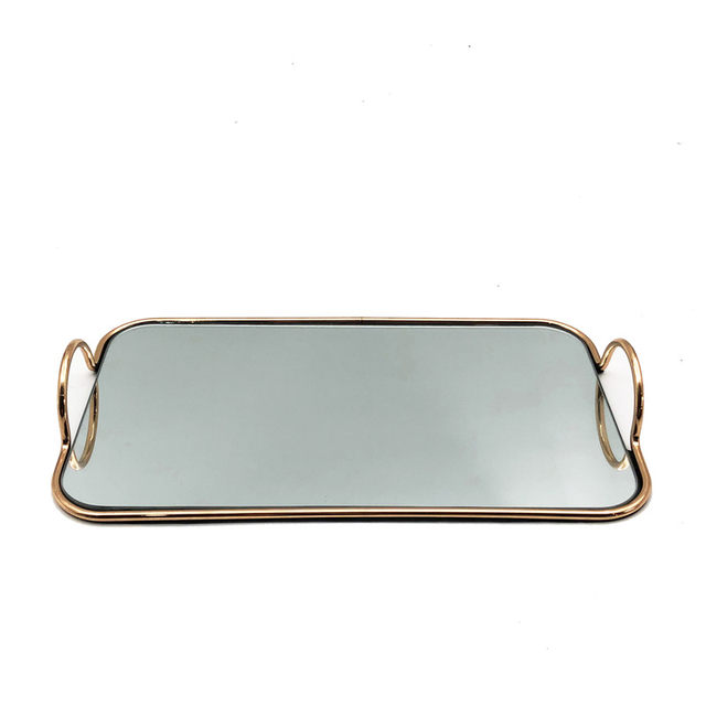 Ins Nordic Internet celebrity gold edge mirror glass tray light luxury iron storage tray living room storage decorative tray