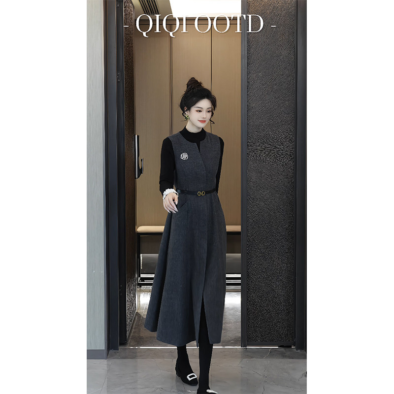 柒院家大码女装高级感毛呢背心连衣裙2025秋冬宽松遮肉减龄中长裙,淘宝优惠券,粉丝福利购,淘宝优惠卷