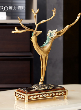 罗比罗丹《其乐融融》珐琅彩工艺鹿摆件中式玄关博古架家居饰品