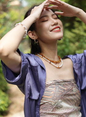 屿棠造饰女天然淡水珍珠琥珀项链