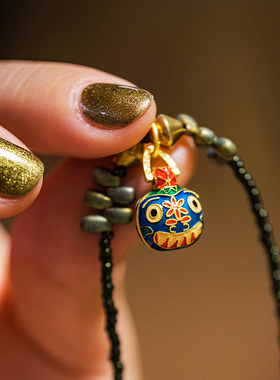 屿棠吞金兽手链项链原创老金珐琅彩新年寓意国潮首饰镀金配件送礼