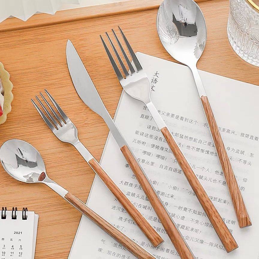 木柄刀叉勺韩式个性勺子叉子不锈钢304勺木质餐具ins日式甜品勺叉,淘宝优惠券,粉丝福利购,淘宝优惠卷