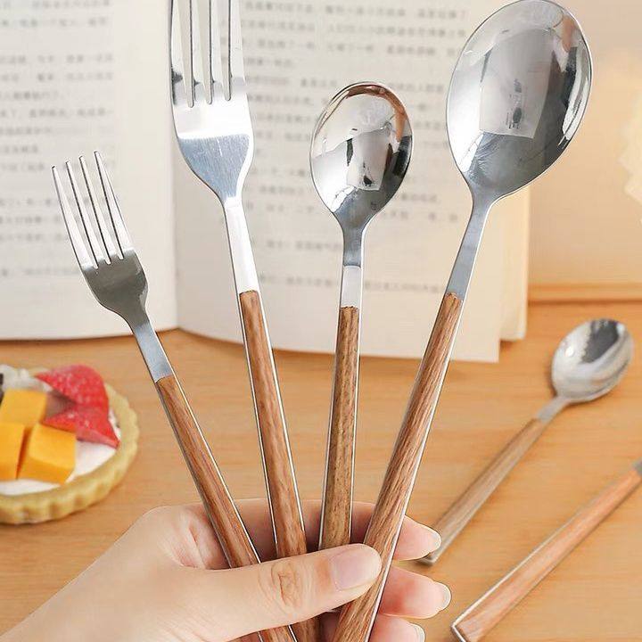 木柄刀叉勺韩式个性勺子叉子不锈钢304勺木质餐具ins日式甜品勺叉,淘宝优惠券,粉丝福利购,淘宝优惠卷
