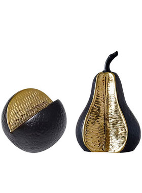 现代轻奢软装样板房餐桌书房树脂黑色银色电镀梨子桔子创意摆件