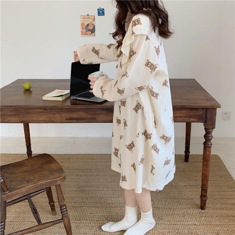 可爱甜美小熊长袖韩版睡裙宽松睡衣女秋冬款宽松家居服可外穿春,淘宝优惠券,粉丝福利购,淘宝优惠卷