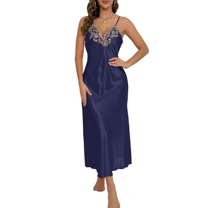 跨境新款时尚吊带睡裙女冰丝丝绸长裙薄款性感仿真丝夏季露背睡裙,淘宝优惠券,粉丝福利购,淘宝优惠卷
