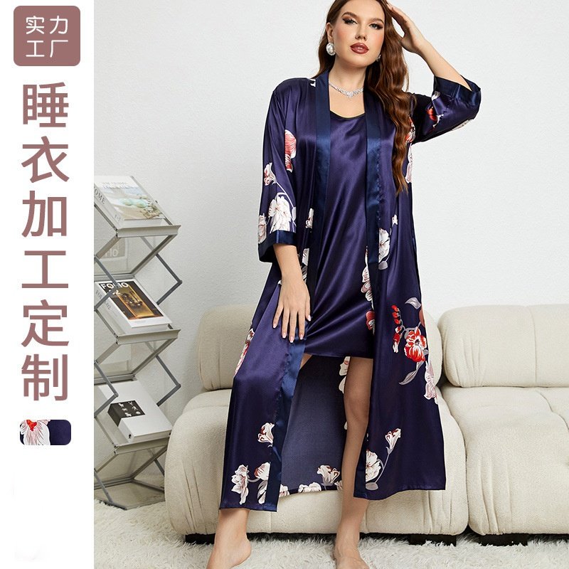 夏季新款仿真丝睡衣性感时尚系带浴袍吊带睡裙两件套女冰丝绸睡袍,淘宝优惠券,粉丝福利购,淘宝优惠卷