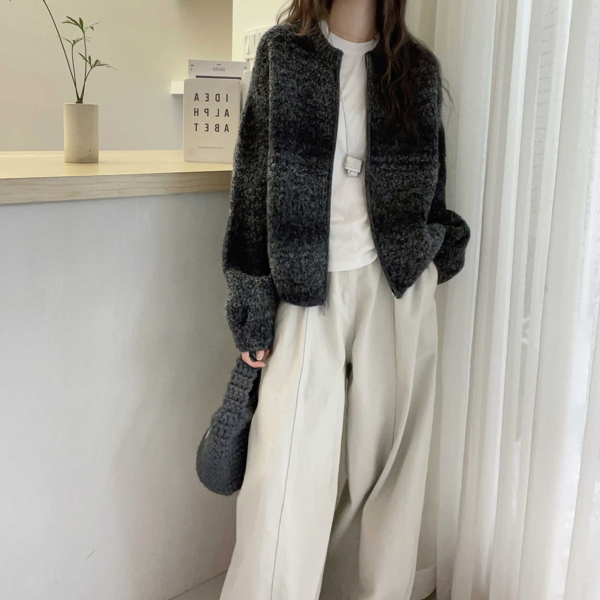 欧洲站2025冬季新款欧货潮圆领圈圈羊毛外套女百搭外套上衣女 - 图1