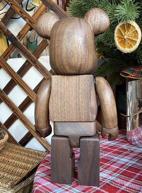 bearbrick暴力熊400%横竖条纹积木熊公仔潮流家居摆件28cm胡桃木