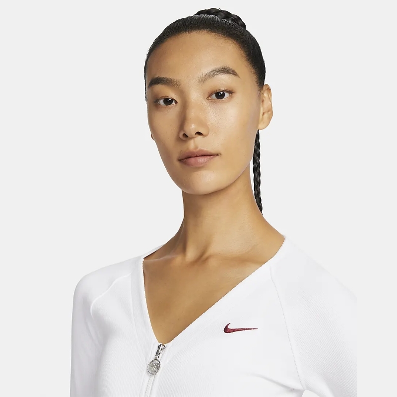 NIKE耐克2024春季女运动训练休闲透气修身开衫长袖T恤HF1133-100 - 图1