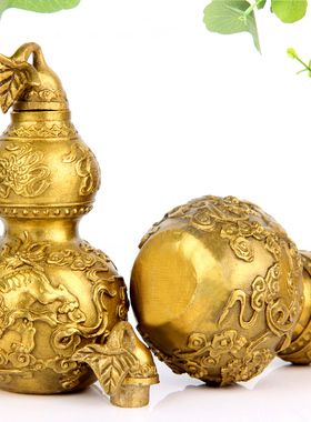 铜狮子葫芦摆件开口葫芦搭配底座客厅办公室装饰摆件