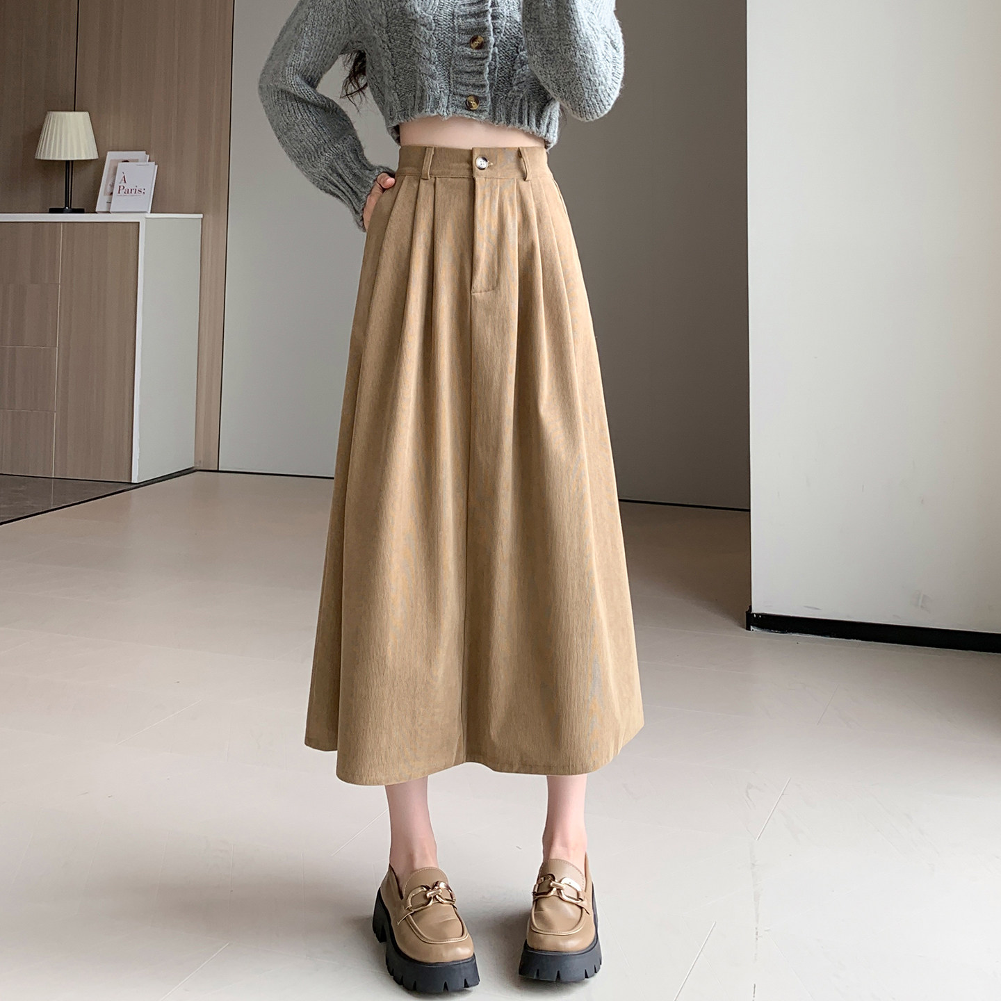 复古灯芯绒半身裙女2025秋冬高腰显瘦小个子中长款a字大摆伞裙子,淘宝优惠券,粉丝福利购,淘宝优惠卷