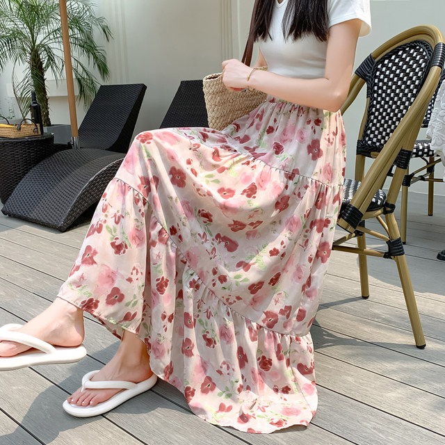 Floral Cake Skirt Printed High Waist A-Line Skirt Summer