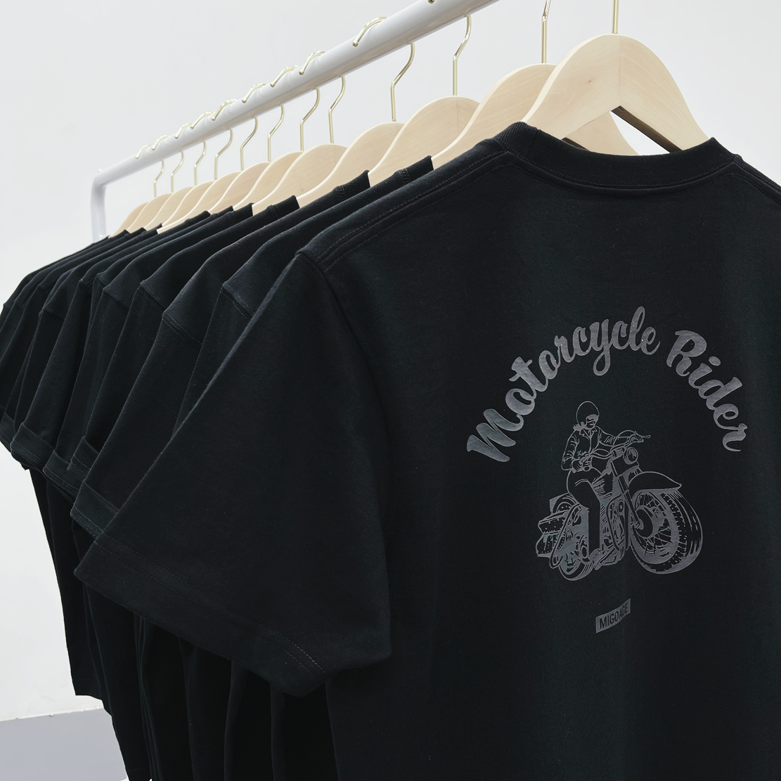 骑士TEE 原创设计摩托骑士日系复古重磅咔叽纯棉男女圆领短袖T恤 - 图1