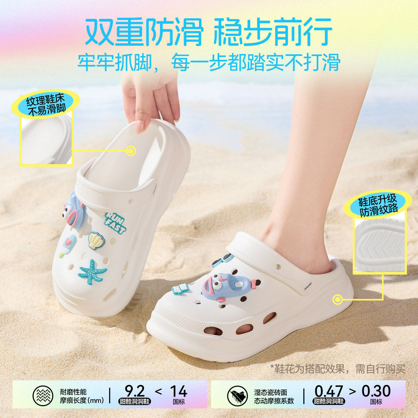 奥康 女鞋2026夏季新款户外可diy洞洞鞋包头防滑涉水可爱卡通拖鞋