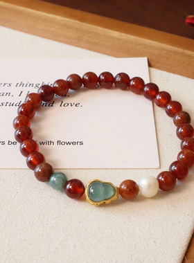 天然石榴石手链女水晶珍珠翡翠