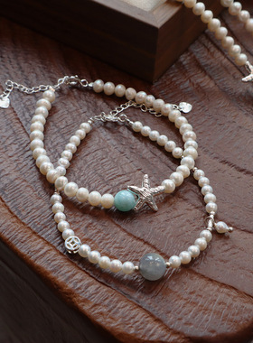 天然淡水珍珠手链女生串珠ins风韩系高级感水晶手串小众手饰