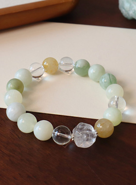 原创新品天然岫玉青提奶盖手链搭配白水晶柠檬晶貔貅异形