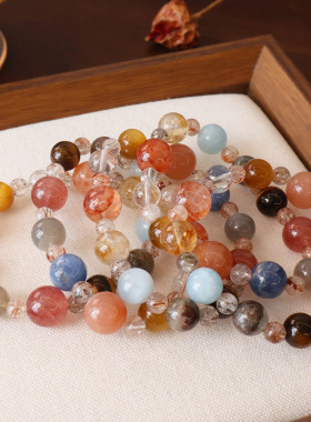 新品爆款天然黄塔晶手链串珠项链多宝水晶红胶花手串手饰