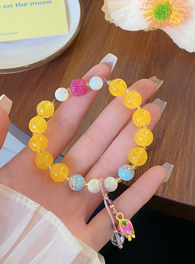 心平气荷~超仙甜美小清新手串粉水晶新中式荷花莲叶手链