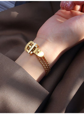 18k皮带扣三层米珠太钢电镀手链