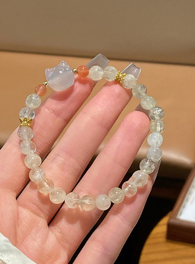 财迷小可爱~公主风甜美清新天然柠檬黄水晶手串玛瑙猫咪粉晶手链