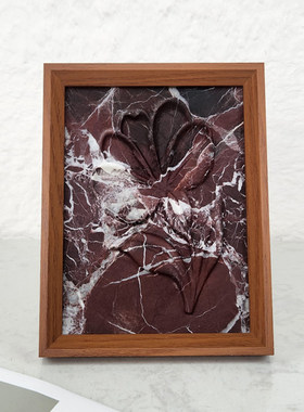 侘寂风大理石花卉浮雕相框摆件