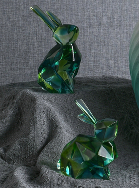 现代轻奢树脂渐变绿色兔子摆件