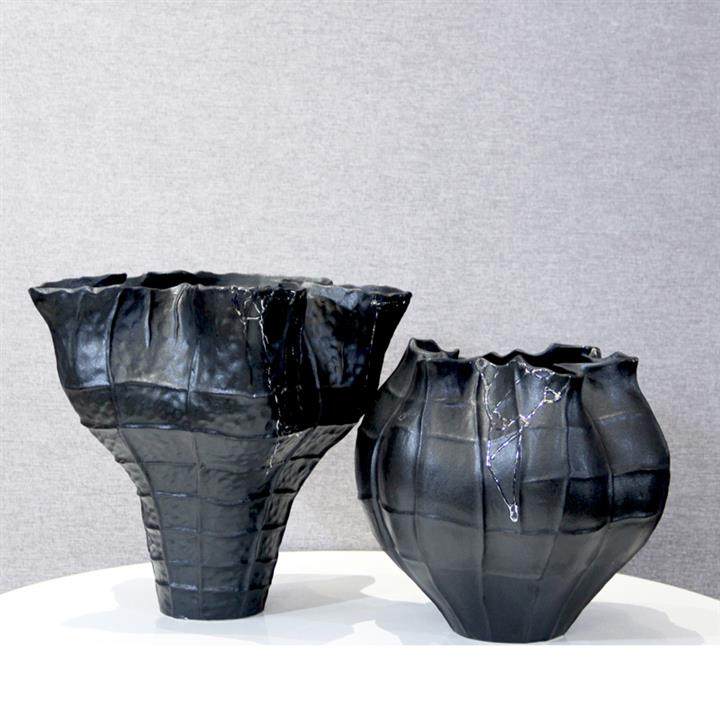 轻奢简约现代黑白色鎏金陶瓷花瓶摆件样板间家居客厅艺术干插花器,淘宝优惠券,粉丝福利购,淘宝优惠卷