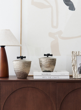 印度进口银色线条纹理收纳罐