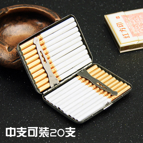 中支20支装烟盒男女超薄不锈钢仿古银创意便携刻字定制金属香菸盒 - 图2