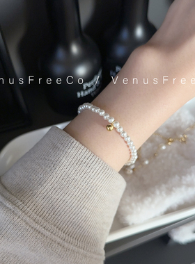 日常轻奢 2选18k镀金万搭小颗珍珠金豆豆珠珠设计感手链叠戴简约