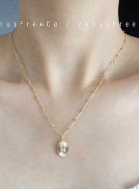 法式精致18k镀金闪耀光芒钻椭圆牌闪闪锁骨链项链欧美ins叠戴搭配