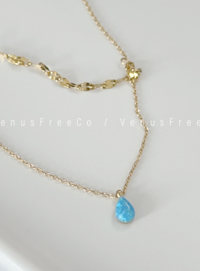 一颗发光蓝宝 18k镀金双层闪闪宝石锁骨链项链日常精致简约高及感
