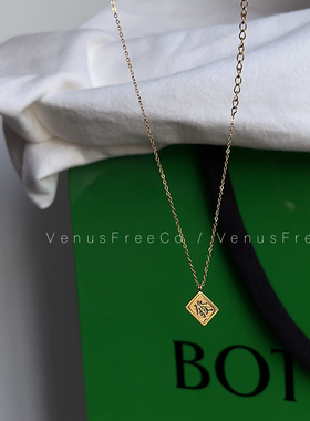 发财18k不褪色方牌18k镀金项链