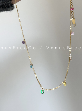 18k镀金彩色钻锁骨链项链