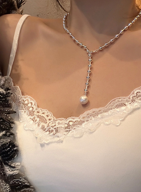 小众设计感Y形珍珠吊坠项链颈链