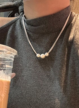 秋冬金属拉丝磨砂圆球项链毛衣链