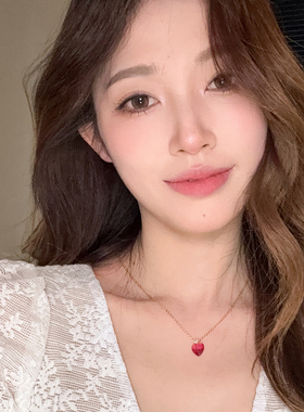 甜美粉色爱心吊坠项链女气质简约