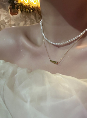 轻奢高级小茄子珍珠双层叠戴项链