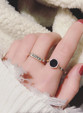 气质百搭钛钢两件套戒指镀玫瑰