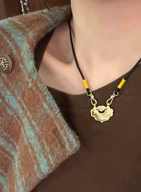 双鱼锦鲤锁黑色编织绳项链女