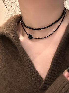 双层黑色串珠项链