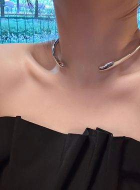 气质简约金属开口项链choker