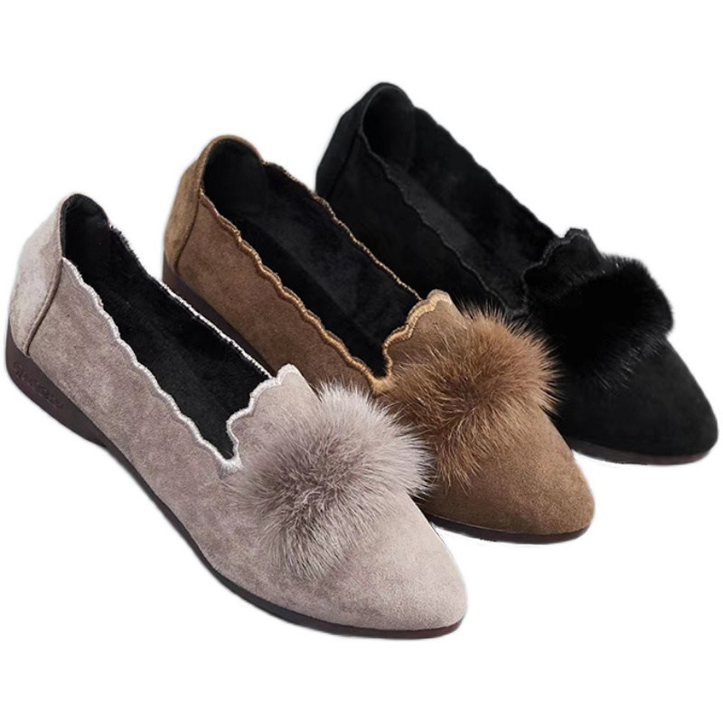 毛毛鞋女尖头软底貂毛平底女鞋zsw坡跟豆豆鞋新款加绒女瓢鞋单鞋,淘宝优惠券,粉丝福利购,淘宝优惠卷