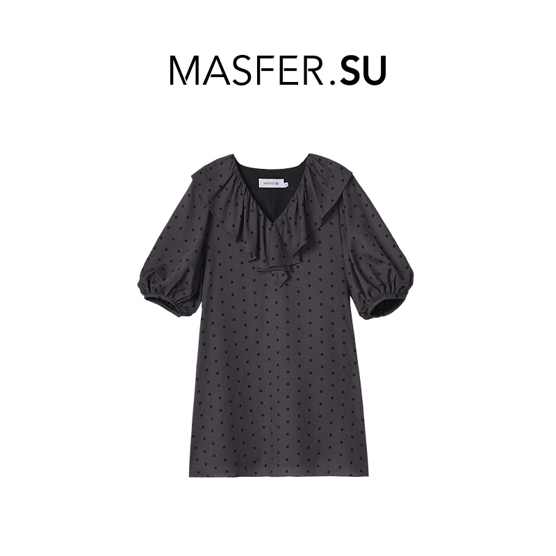 MASFER.SU玛丝菲尔素连衣裙女2024夏新品荷叶边泡泡袖宽松娃娃裙