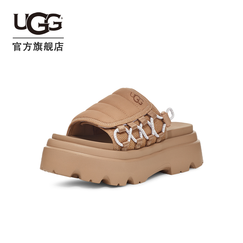 UGG夏季新款厚底弹力绳搭扣一字凉拖鞋