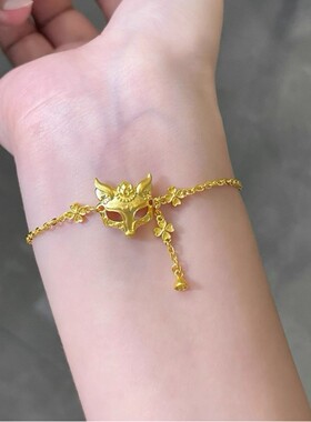 狐狸面具流苏项链套链黄金色花朵